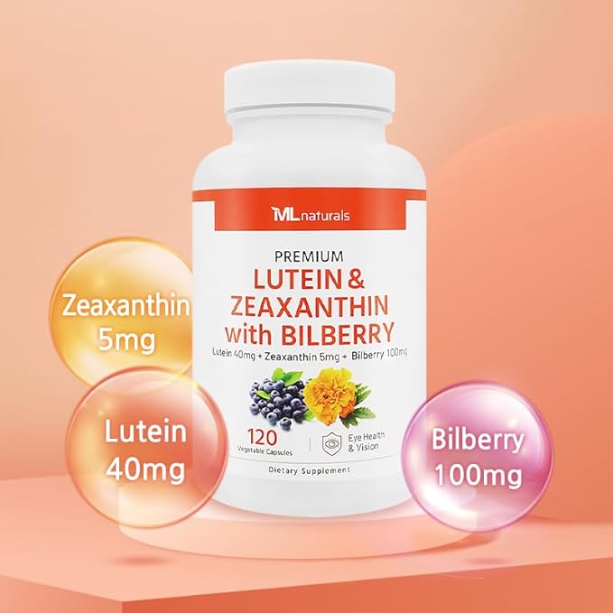 ML Naturals Lutein & Zeaxanthin with Bilberry – 40mg Lutein, 5mg Zeaxanthin & 100mg Bilberry (Per Serving) – 120 Vegetable Capsules – Supports Eye Health & Vision