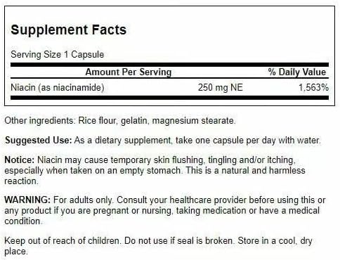 Swanson Niacinamide Vitamin B3 Supplement for Heart-Health-Conscious Adults Supporting Joint Health and Energy Production (250 Capsules, 250 mg Each, 4 Pack)