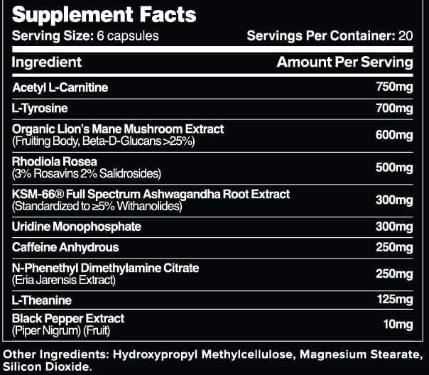 Leviathan Zenith | L-Tyrosine, Acetyl L-Carnitine, Uridine, KSM-66 Ashwagandha, L-Theanine for Men and Women