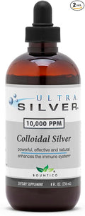 Ultra Silver® Colloidal Silver | 10,000 PPM, 8 Oz (236mL) | Ships as (2) 4 Ounce Glass Bottles | Mineral Supplement | True Colloidal Silver - with Dropper