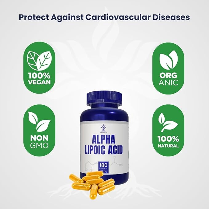 Alpha Lipoic Acid (ALA) 570 mg Capsules - 180 Count, Gluten Free, Non-GMO, Vegan