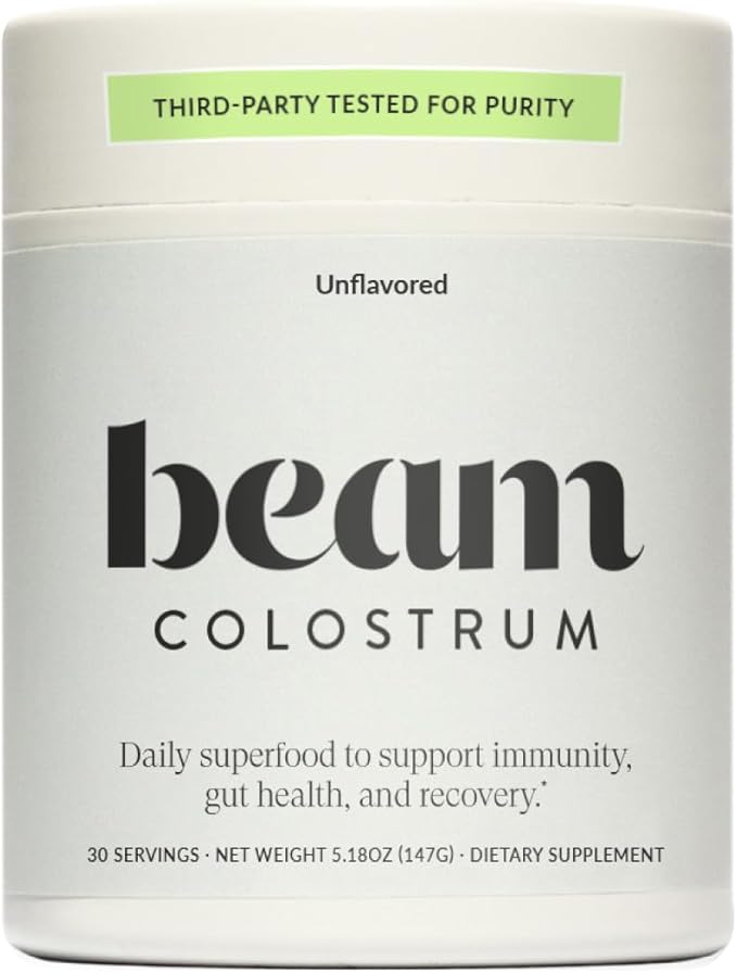Beam Colostrum Powder – Grass-Fed Bovine Colostrum Supplement, 3g Per Serving, Colostrum for Gut Health, Immune System & Digestive Health Support, Non-GMO, Third-Party Tested, 30 Servings