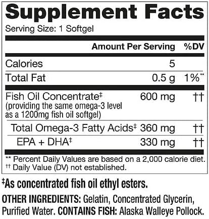 Finest Nutrition Half-the-Size Fish Oil 1200 mg, Softgels, 200 ea