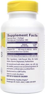 Healthy Origins Vitamin D3 2, 400 Lulanolin Gels, 360 Count