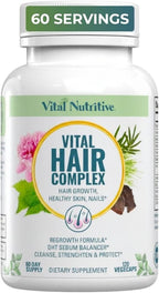 VITAL NUTRITIVE Vital Hair Complex – Biotin & Vitamin B Hair Vitamins for Women & Men – Hair Supplement Supports Healthy Hair, Skin & Nails – Hormone-Free, Gluten-Free – 120 Capsules -60 Days Supply