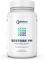 Renue By Science Restore PM | Liposomal Melatonin GABA Supplements | 60 Capsules with Melatonin (1mg) 5HTP (100mg) Glutathione (65mg) Apigenin (75mg) GABA (150mg) - Non-GMO | Made in the USA