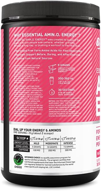 Optimum Nutrition Amino Energy - Pre Workout with Green Tea, BCAA, Amino Acids, Keto Friendly, Green Coffee Extract, Energy Powder - Watermelon, 65 Servings (Packaging May Vary) (Pack of 6)