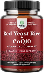 Red Yeast Rice with CoQ10 Supplement - Advanced Healthy Heart & Healthy Cholesterol Levels Formula for Men & Women - Red Yeast Rice Capsules with 1200mg per Serving and CoQ10-240 Count