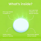 EZ Melts Dissolvable Vitamin D3 5,000 IU - Vegan Vitamin D Supplement for Bone & Teeth Support - No Artificial Flavors - Plant-Based & Non-GMO - Green Apple - 90 Dissolvable Tablets (90 Servings)