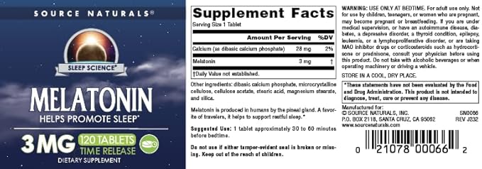Source Naturals Time Released Melatonin* - 3 mg, 120 Tablets