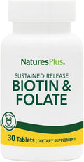 NaturesPlus Biotin & Folic Acid (Folate) - 30 Sustained Release Tablets - Vitamin B Complex for Energy, Beauty, Metabolism & Immune Health - Supports Healthy Skin, Nails & Hair - 30 Servings