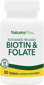 NaturesPlus Biotin & Folic Acid (Folate) - 30 Sustained Release Tablets - Vitamin B Complex for Energy, Beauty, Metabolism & Immune Health - Supports Healthy Skin, Nails & Hair - 30 Servings
