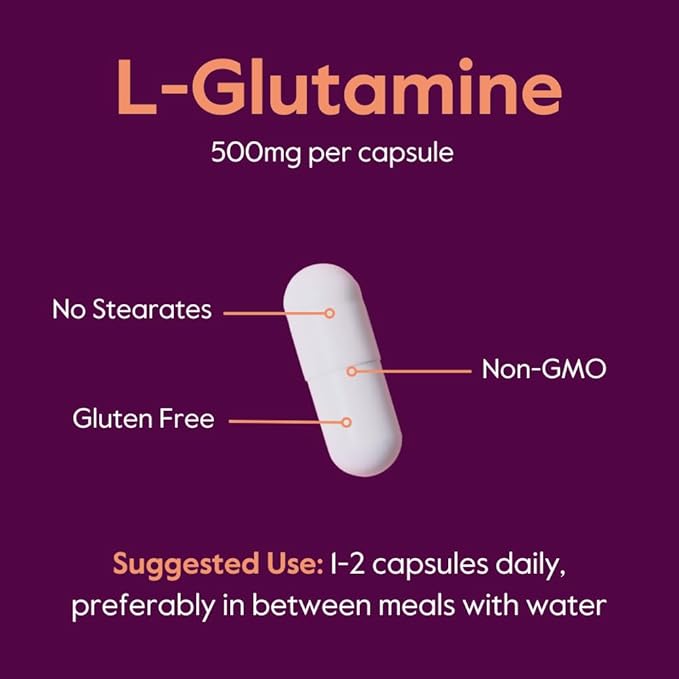 BESTVITE L-Glutamine 500mg per Capsule (240 Capsules) - No Dicalcium Phosphate - No Stearates - Non GMO - Gluten Free - Gut Health Support