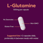 BESTVITE L-Glutamine 500mg per Capsule (240 Capsules) - No Dicalcium Phosphate - No Stearates - Non GMO - Gluten Free - Gut Health Support