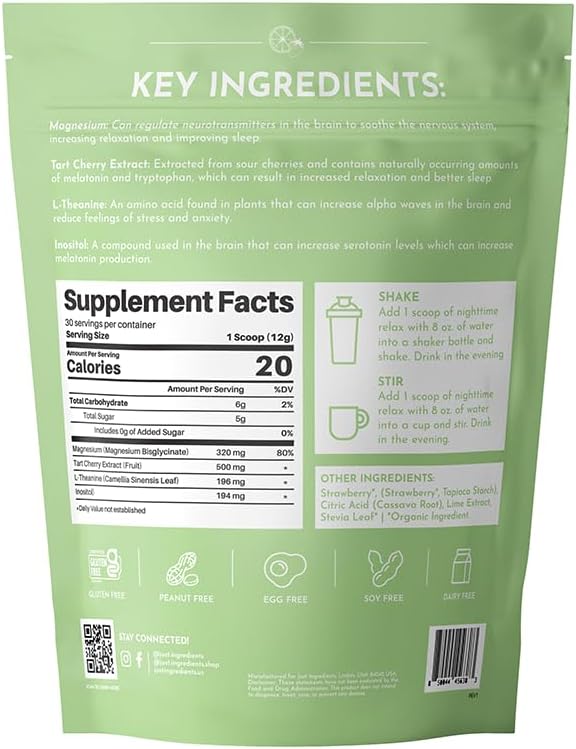 JUST INGREDIENTS Strawberry Limeade Nighttime Relax Sleep Support Supplement Powder - 5.4 oz