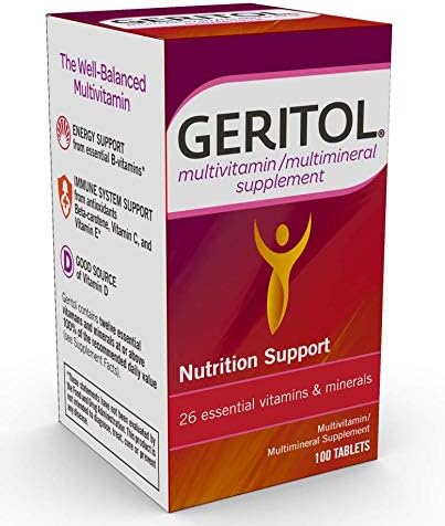 Geritol Multi-Vitamin Nutritional Support Tablets, Balance of 26 Essential Vitamins and Minerals, 100-Count Bottles (Pack of 2)