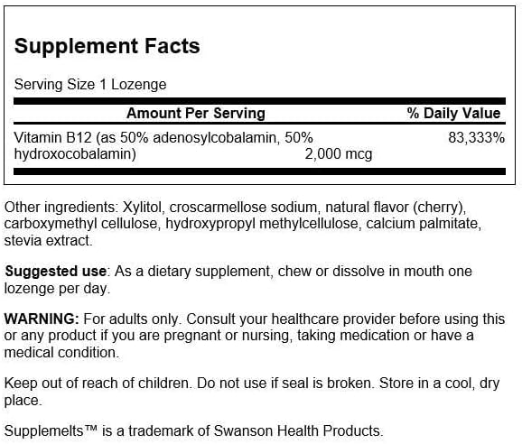 Swanson Supplemelts Sublingual Activated Vitamin B-12 60 Tabs