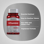 Piping Rock Vitamin K | 100 mcg | 240 Tablets | Supplement for Women and Men | as Phytonadione | Vegetarian, Non-GMO, Gluten Free