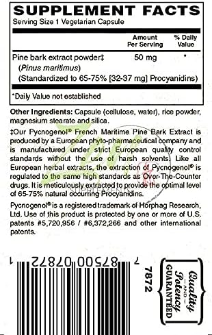 Zen Supplements Pycnogenol 50mg - Standardized French Maritime Pine Bark Extract for Antioxidant & Inflammation Support - Non-GMO, Gluten & Soy Free 60-Vegcaps
