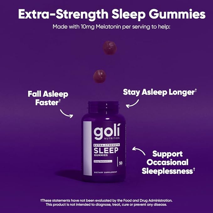 Goli Nutritional Supplement, Extra Strength Sleep Gummy 10mg Melatonin - 1 Pack 50 Count - Gluten-Free, Vegan, Non-GMO, and Gelatin-Free