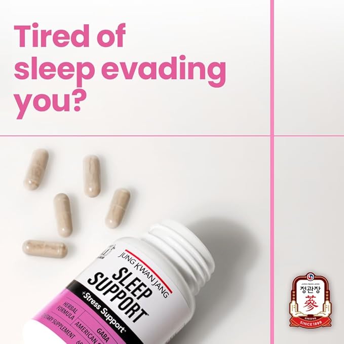 JUNG KWAN JANG Sleep Support GABA Complex 500mg with American Ginseng - Sleep Aid Supplement for Meditation Support, Better Sleep, and Increased Energy, 60 Capsules for Men and Women