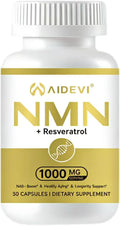 NMN Resveratrol Supplement, 1000mg, 99% Purity, NAD+ for Anti-Aging, DNA Repair, Cellular Energy and Immune Support, 30 Capsules