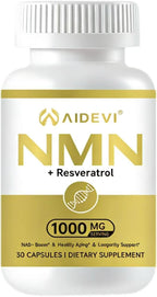 NMN Resveratrol Supplement, 1000mg, 99% Purity, NAD+ for Anti-Aging, DNA Repair, Cellular Energy and Immune Support, 30 Capsules