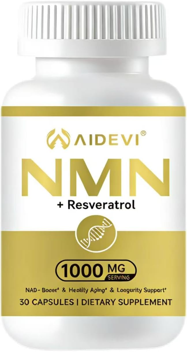 NMN Resveratrol Supplement, 1000mg, 99% Purity, NAD+ for Anti-Aging, DNA Repair, Cellular Energy and Immune Support, 30 Capsules