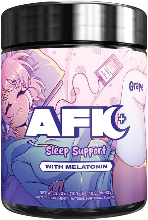 Gamer Supps AFK+® (with Melatonin): Grape - 40 Servings - Keto Friendly Magnesium-Focused Sleep Support Supplement, Apigenin, Sugar Free