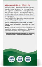 Nordic Naturals Cognition Mushroom Complex, Unflavored - 60 Capsules - Brain, Memory & Mood Support - Blend of Lion’s Mane Mushroom & Bacopa Extract - Non-GMO - Certified Vegan - 30 Servings