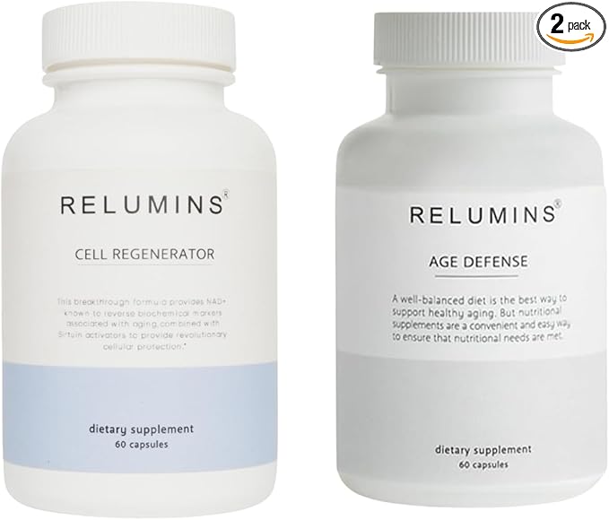 Relumins Cellular Renewal Duo – Advanced Cell Regenerator + Age Defense Complex – NAD+ & Energy Support with Resveratrol, CoQ10 & Glutathione – Two-Step Daily Wellness System