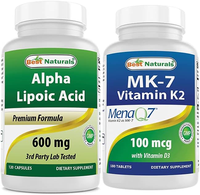 Best Naturals Alpha Lipoic Acid 600 mg & Vitamin K2 (MK7) with D3