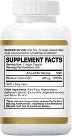 Riboflavin Vitamin B2 Supplement - B-2 Vitamin - Boosts Energy Metabolism & Cellular Function - Daily Nutritional Supplements for Men & Women - 400 mg Capsules - 240 Count