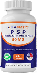 Vitamatic P5P 50 mg – Pyridoxal-5-Phosphate – Active Form of Vitamin B6 – Energy & Nervous System Support – Non-GMO, Gluten-Free – 240 Tablets