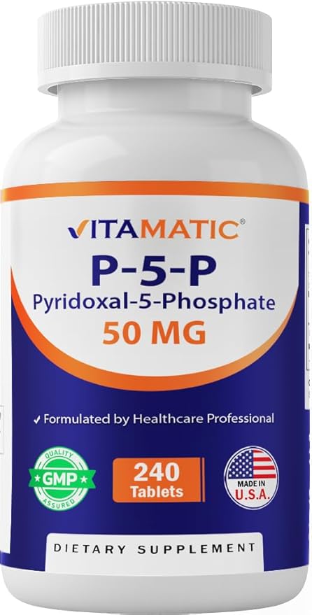 Vitamatic P5P 50 mg – Pyridoxal-5-Phosphate – Active Form of Vitamin B6 – Energy & Nervous System Support – Non-GMO, Gluten-Free – 240 Tablets