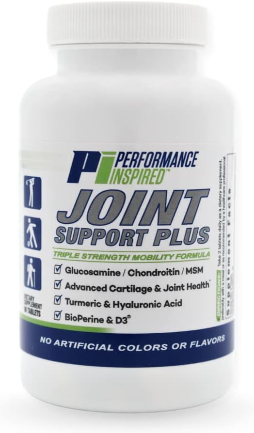 PERFORMANCE INSPIRED Nutrition Joint Support Plus – Glucosamine, Chondroitin, Turmeric & BioPerine – Triple Strength Joint Comfort & Mobility Support – 90 Count