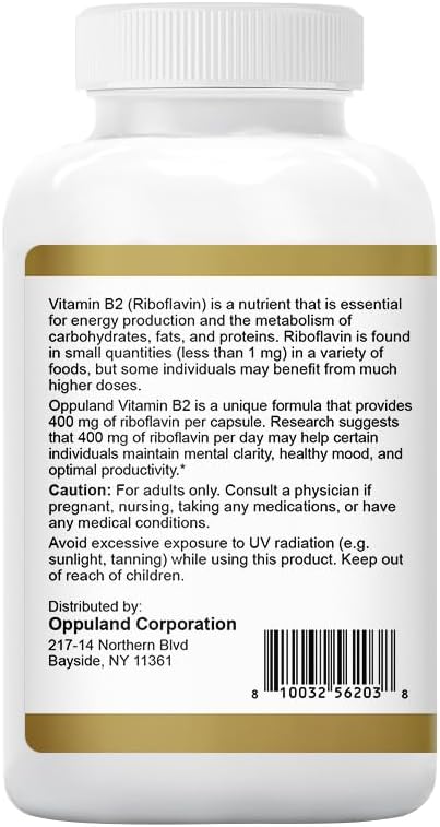 Riboflavin Vitamin B2 Supplement - B-2 Vitamin - Boosts Energy Metabolism & Cellular Function - Daily Nutritional Supplements for Men & Women - 400 mg Capsules - 240 Count