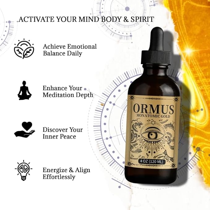 ORMUS Gold Oil PINEAL Gland - Liquid Gold Organic, Enhance Cellular Health, Increased Energy & Vital Force, Cleanse Your pineal Gland | 4oz