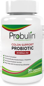 Probulin Colon Support Probiotic Supplement, Daily Gut, Digestive, and Immune Health Probiotics Capsules for Men and Women, 20 Billion CFU, Vegan, 30 Count Bottle