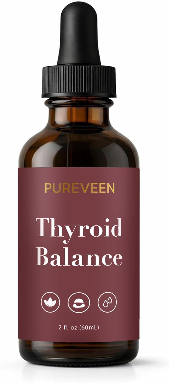 Pureveen Thyroid Balance, Thyroid Support Drops for Women, Liquid Supplement with Milk Thistle, Selenium, Zinc, Magnesium, Daily Wellness & Energy Support, 60ML
