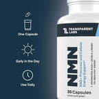Transparent Labs NMN Supplement for NAD+ Levels - NAD Supplement with 600 mg Nicotinamide Mononucleotide to Support Healthy Aging, Cellular Energy Production, & Metabolic Balance - 30 Count