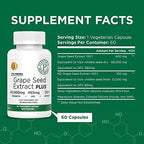 Grape Seed Extract Plus-Vitis Vinifera (60 Capsules)-60,000 mg Strength, 60 Vegan Capsules, 465mg Polyphenols (Proanthocyanidins), Potent 120:1, 2 Month Supply, Non-GMO and All-Natural