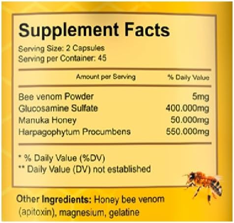 VITAMISAN Premium Natural Bee Venom with glucosamine sulfate Veneno Abeja 90 Capsulas Apitoxin Manuka Honey Dietary Supplement
