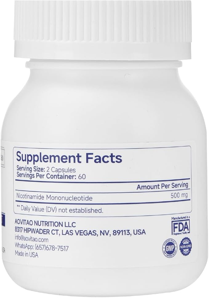 NMN Supplement 500mg Ultra Pure 99.8% | Stabilized Form | Supports NAD+ Production, Cellular Health & Healthy Aging | 60 Capsules