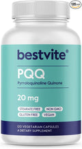 BESTVITE PQQ 20mg (Pyrroloquinoline Quinone) (120 Vegetarian Capsules) - No Stearates - Vegan - Non GMO - Gluten Free