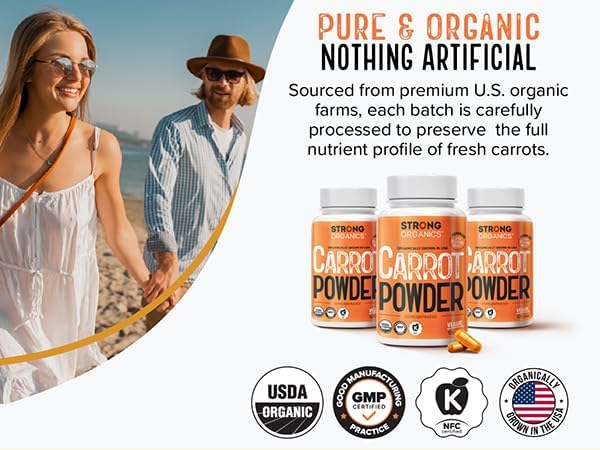 USA Grown Organic Carrot Juice Powder Capsules – Raw Cold-Pressed for Maximum Nutrients – Rich in Beta Carotene for Eye Support & Skin Health – Whole Food Vitamin A – 120 Vegan Pullulan Caps, Kosher