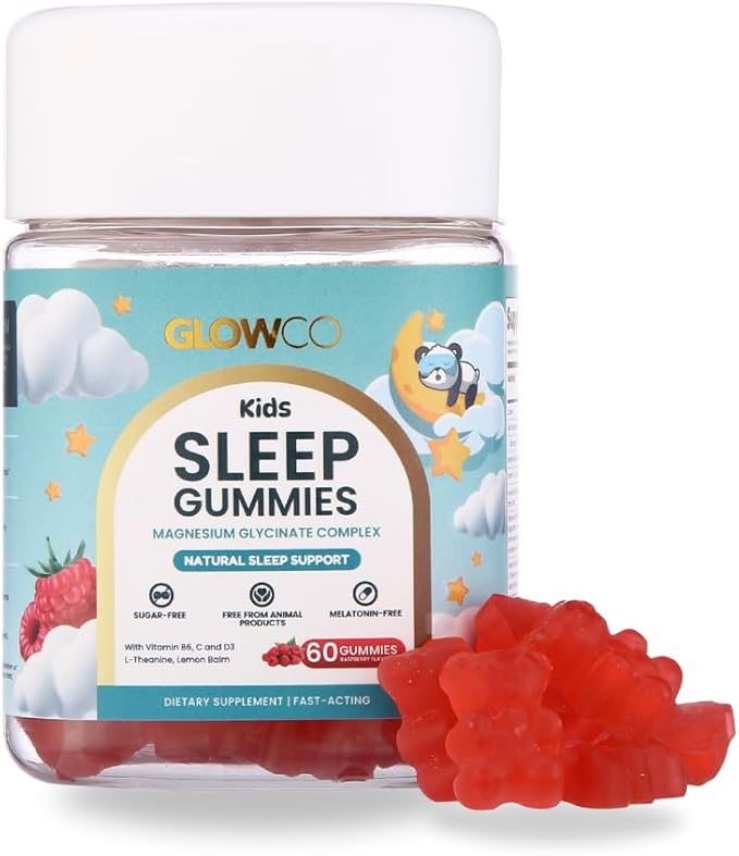 GLOWCO Magnesium Glycinate Sleep Gummies for Kids 4+ – Melatonin Free, Gentle Calm Magnesium Gummies, Sugar Free, Vegan (Pack of 1)