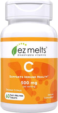 EZ Melts Vitamin C - Daily Vitamin for Antioxidant & Immune Support - No Artificial Flavors - Non-GMO & Sugar-Free - Orange Citrus - 60 Dissolvable Tablets (30 Servings)