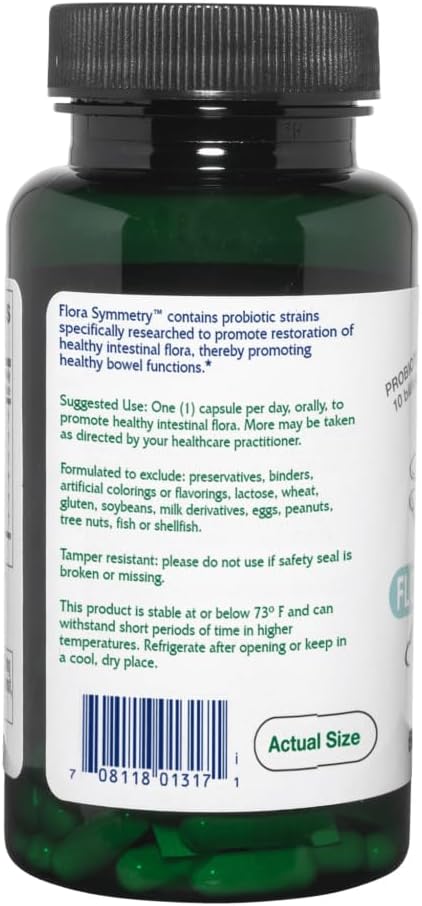 Vitanica Flora Symmetry, Shelf Stable Probiotic Supplement, Dr Formulated Probiotics for Women, Probiotics for Men and Adults, Acidophilus Probiotic, Non-GMO, Vegan, 60 Capsules