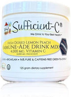 Sufficient-C High Dose Non-GMO Vitamin C Lemon Peach Immune-Ade Drink Mix, Convenient 125 Gram Size w/L-lysine, Bromelain & a Premium 96% Pure Green Tea Extract - Stomach Friendly, Adrenal Supportive